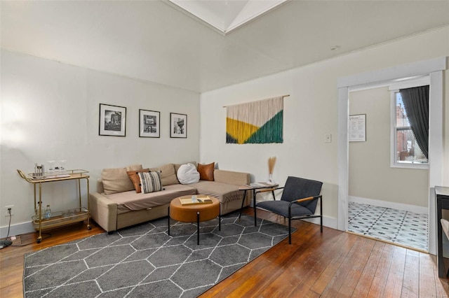 living room with dark hardwood / wood-style floors