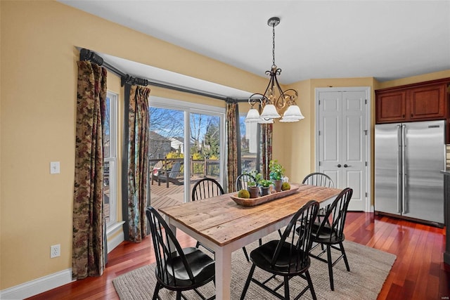 dining room with dark wood-style floors and baseboards