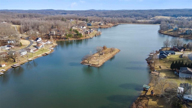 aerial view featuring a water view