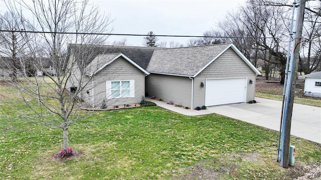 ranch-style home with a garage and a front yard