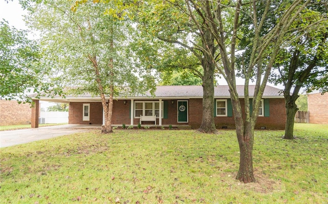 single story home with a carport and a front yard