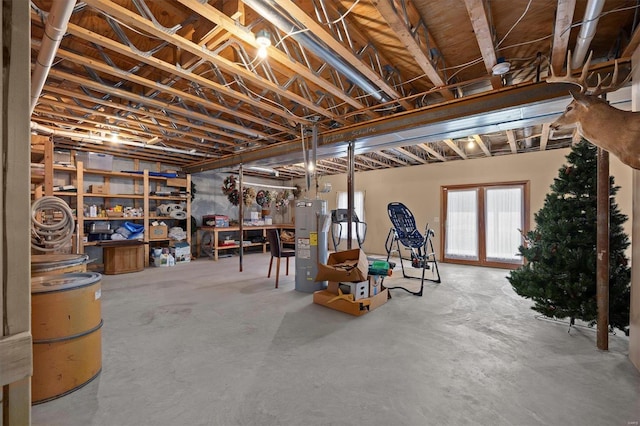 basement featuring electric water heater