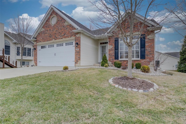 view of property featuring a garage and a front yard