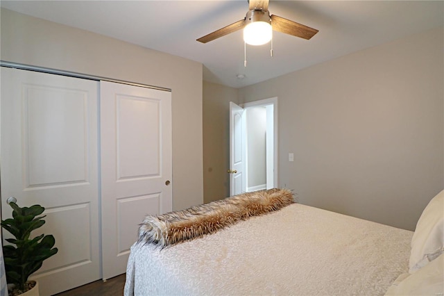 bedroom with a closet and ceiling fan