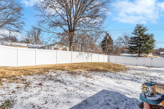 view of yard layered in snow