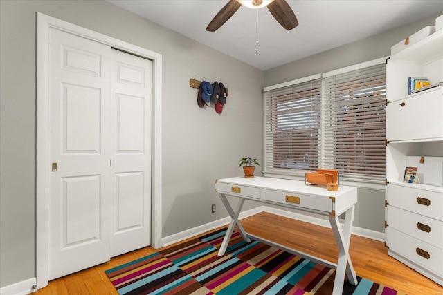 office area featuring ceiling fan and light hardwood / wood-style floors