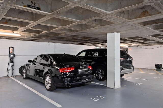 parking garage with concrete block wall