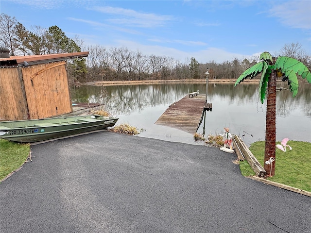 dock area with a water view