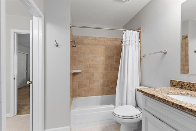 bathroom with tile patterned flooring, vanity, toilet, and shower / bath combo