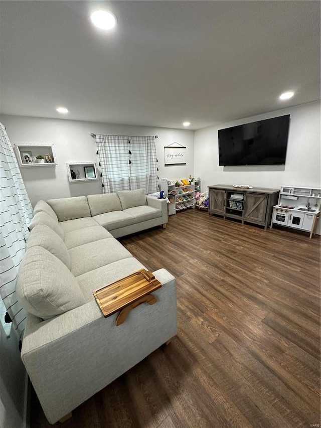 living room with dark wood-type flooring