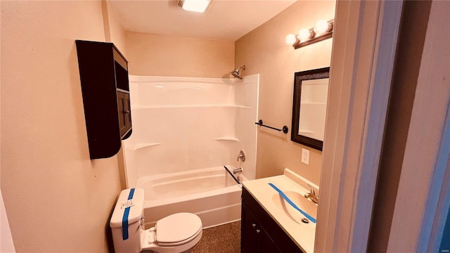 full bathroom featuring vanity,  shower combination, and toilet