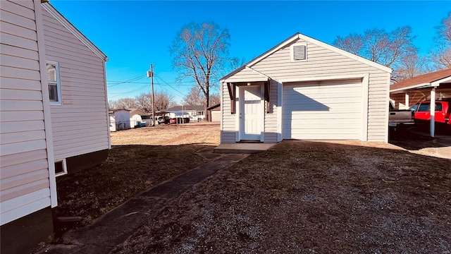 entry to storm shelter with an outbuilding