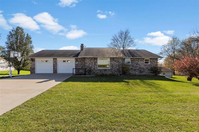 single story home with a garage and a front yard