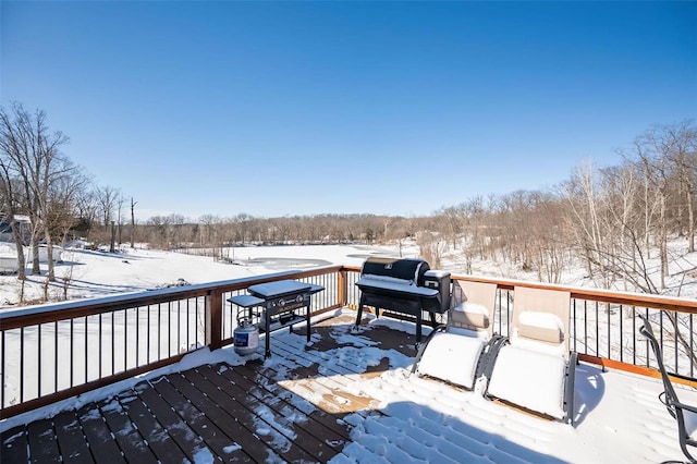 view of snow covered deck