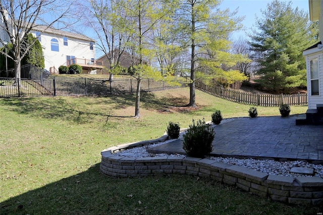 view of yard with fence private yard and a patio area