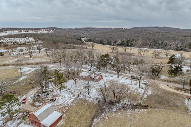 snowy aerial view with a rural view