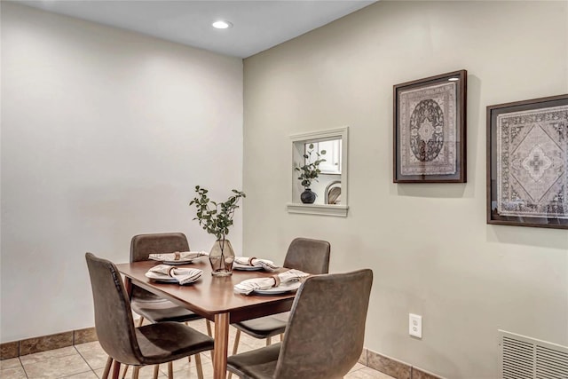 dining area with recessed lighting, visible vents, baseboards, and light tile patterned flooring