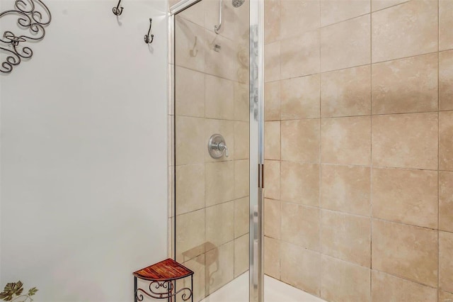 bathroom featuring a shower with shower door