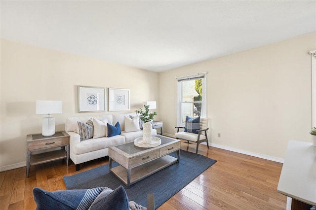 living room featuring hardwood / wood-style floors and baseboards