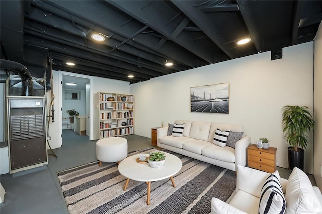 living room with finished concrete floors