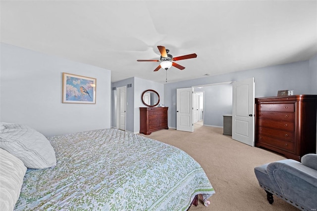 bedroom featuring carpet flooring and a ceiling fan