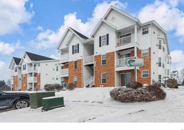 view of snow covered building