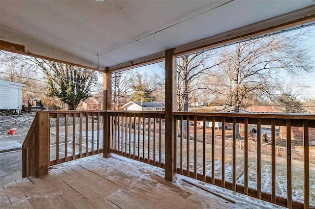 view of snow covered deck