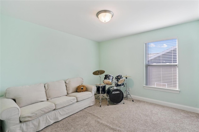 interior space featuring baseboards and carpet