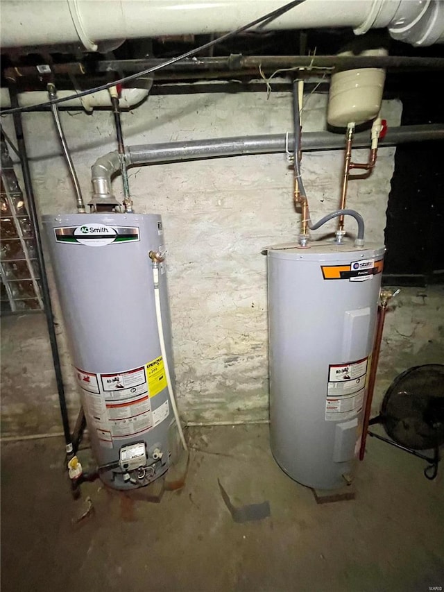 utility room featuring water heater