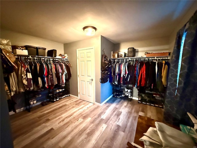 walk in closet with hardwood / wood-style flooring