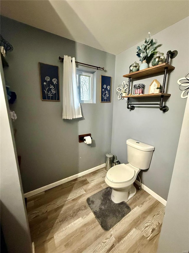 bathroom with wood-type flooring and toilet