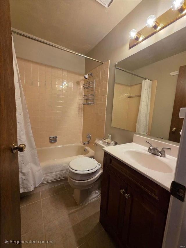 full bathroom featuring vanity, toilet, tile patterned floors, and shower / bath combo with shower curtain