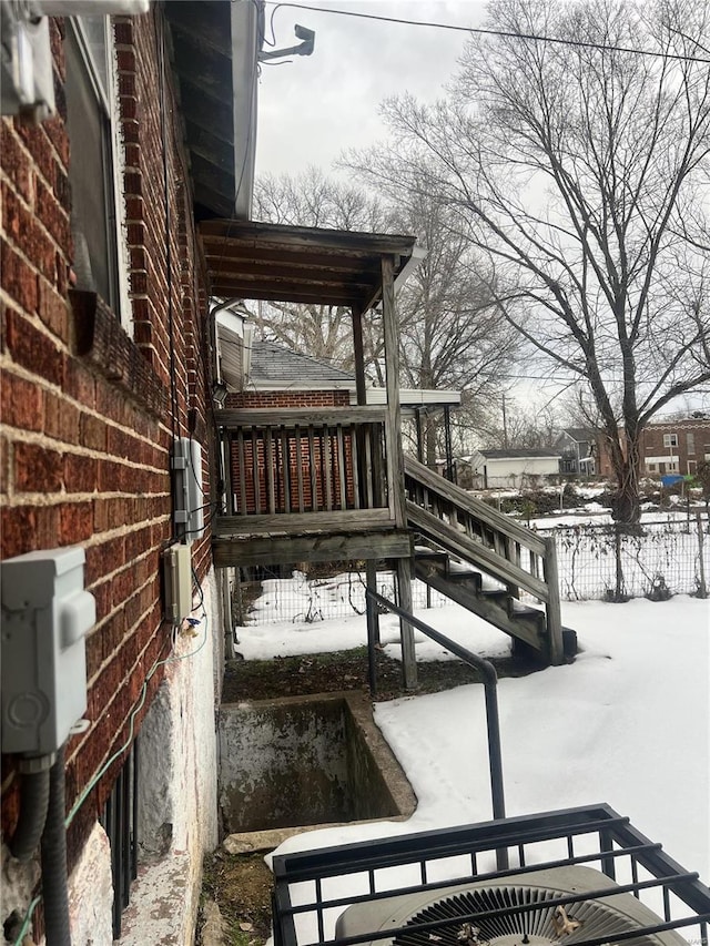 view of snow covered deck