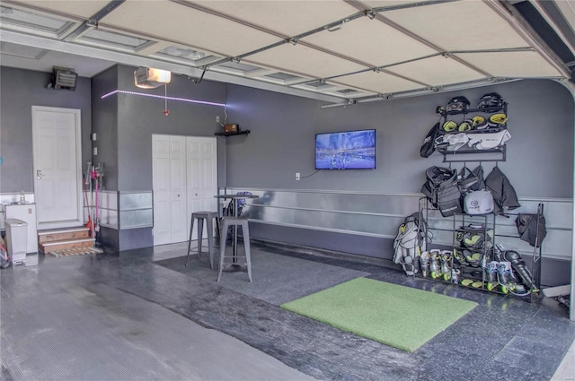 garage with a garage door opener