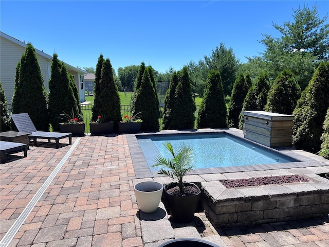 view of pool featuring a patio area and an outdoor fire pit