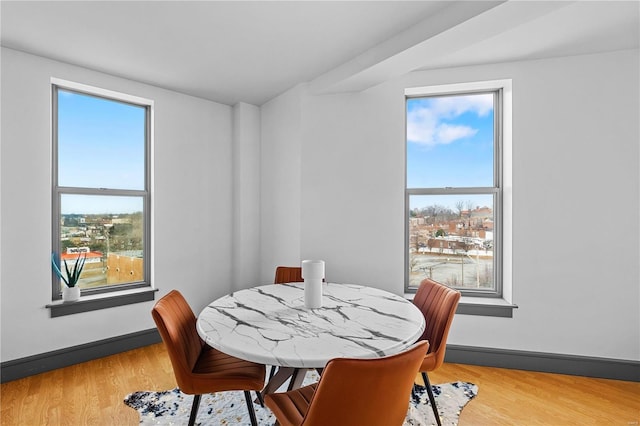 dining space with light hardwood / wood-style flooring