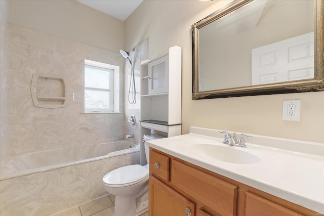 full bathroom with toilet, shower / bath combination, vanity, and tile patterned floors