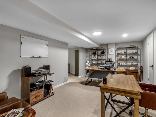 office space featuring carpet flooring and baseboards