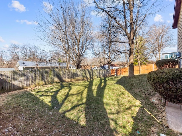 view of yard with a fenced backyard