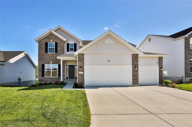 view of front facade with a front lawn and a garage