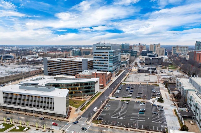 birds eye view of property with a city view