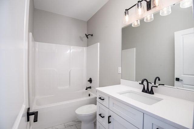 full bathroom with toilet, shower / bathtub combination, and vanity