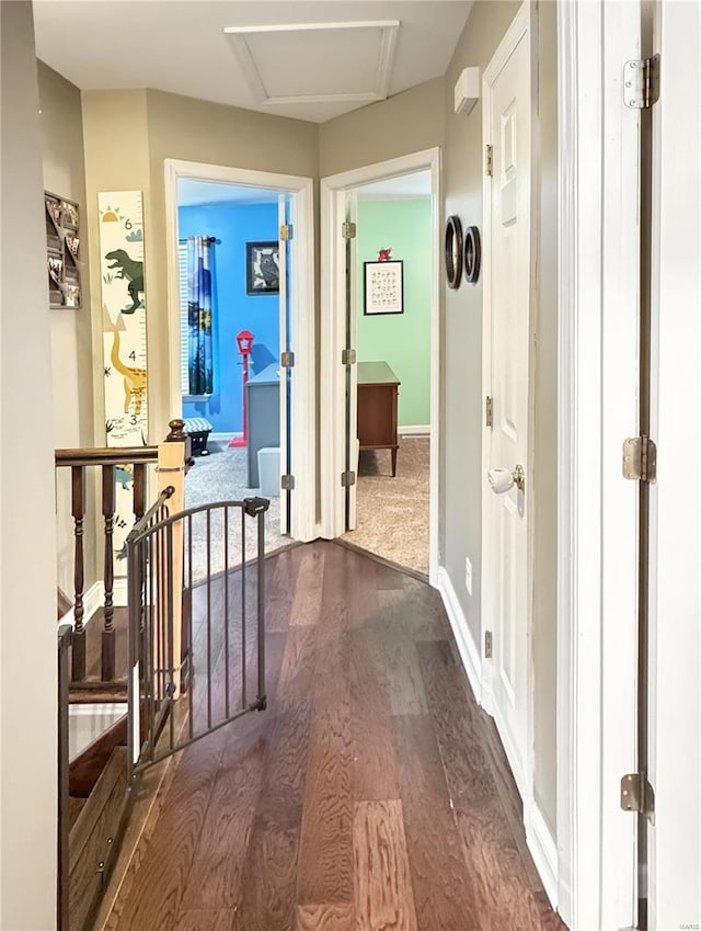 corridor with hardwood / wood-style flooring