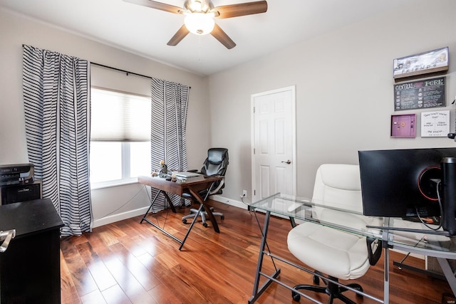 office area featuring ceiling fan and wood-type flooring