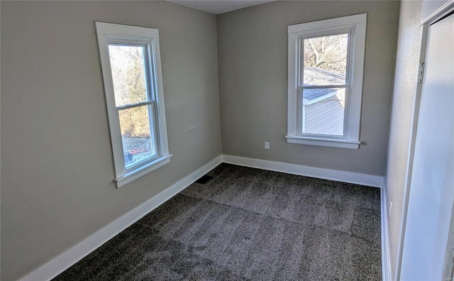 carpeted empty room with a wealth of natural light and baseboards