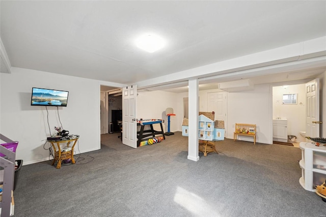 basement with carpet floors