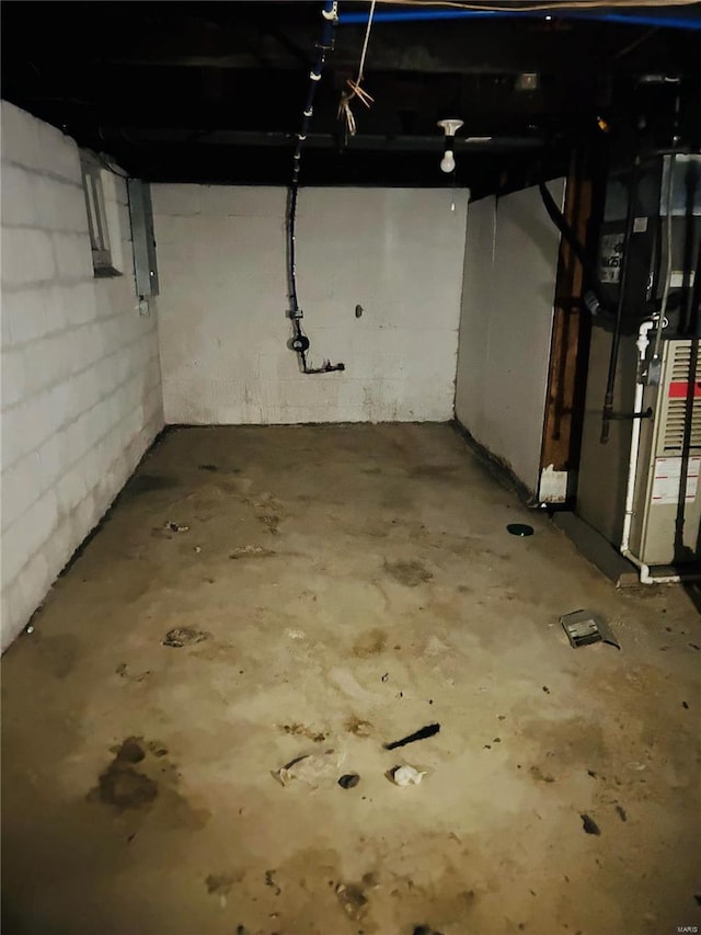 unfinished basement with concrete block wall