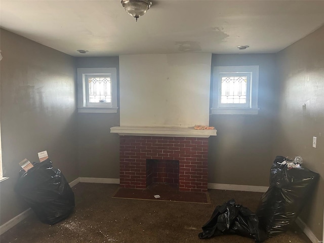 living room with a fireplace