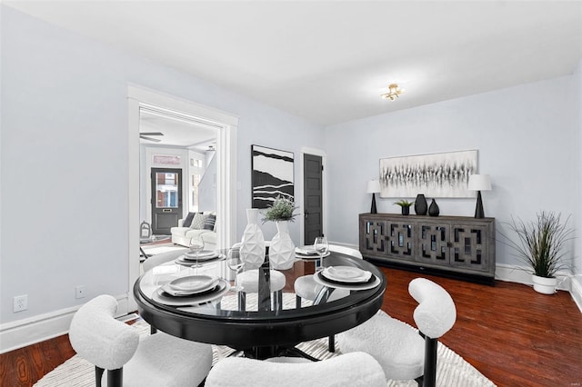 dining area featuring baseboards and wood finished floors