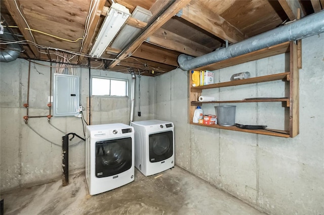 below grade area with washer and dryer and electric panel